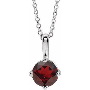 14K White 5 mm Natural Mozambique Garnet Solitaire 16-18" Necklace 87124:6096:P