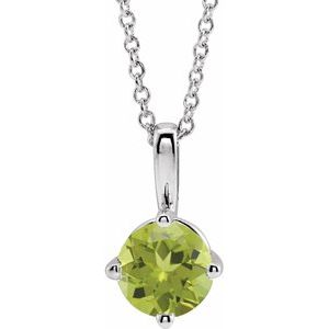 14K White 5 mm Natural Peridot Solitaire 16-18" Necklace 87124:6097:P