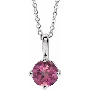 14K White 5 mm Natural Pink Tourmaline Solitaire 16-18" Necklace 87124:6098:P