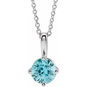 14K White 5 mm Natural Blue Zircon Solitaire 16-18" Necklace 87124:6093:P