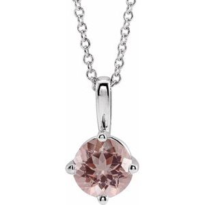 Platinum 5 mm Natural Pink Morganite Solitaire 16-18" Necklace