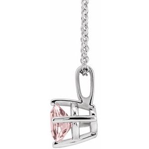 Platinum 5 mm Natural Pink Morganite Solitaire 16-18" Necklace