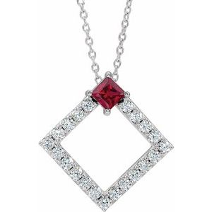 Platinum Natural Ruby & 3/8 CTW Natural Diamond 16-18" Necklace