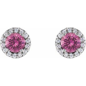 Sterling Silver 4 mm Natural Pink Sapphire & 1/10 CTW Natural Diamond Earrings