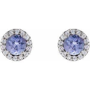 Sterling Silver 4 mm Natural Tanzanite & 1/10 CTW Natural Diamond Earrings