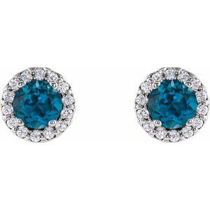 Sterling Silver 4 mm Natural London Blue Topaz & 1/10 CTW Natural Diamond Earrings