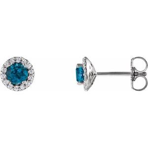 Sterling Silver 4 mm Natural London Blue Topaz & 1/10 CTW Natural Diamond Earrings