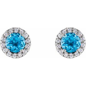 Sterling Silver 4 mm Natural Swiss Blue Topaz & 1/10 CTW Natural Diamond Earrings