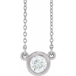 14K White 1/2 CT Natural Diamond Solitaire 18" Necklace